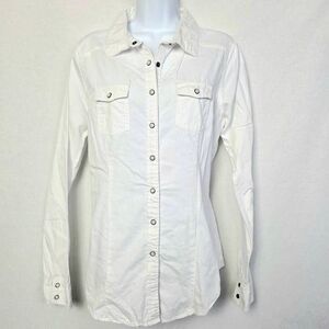 Maurices White Button Front Long Sleeve Shirt L